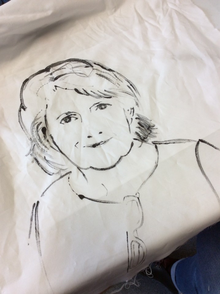 Work in progress by members of the Cork Textiles Network. See the finished portraits at the Knitting & Stitching shows 2018