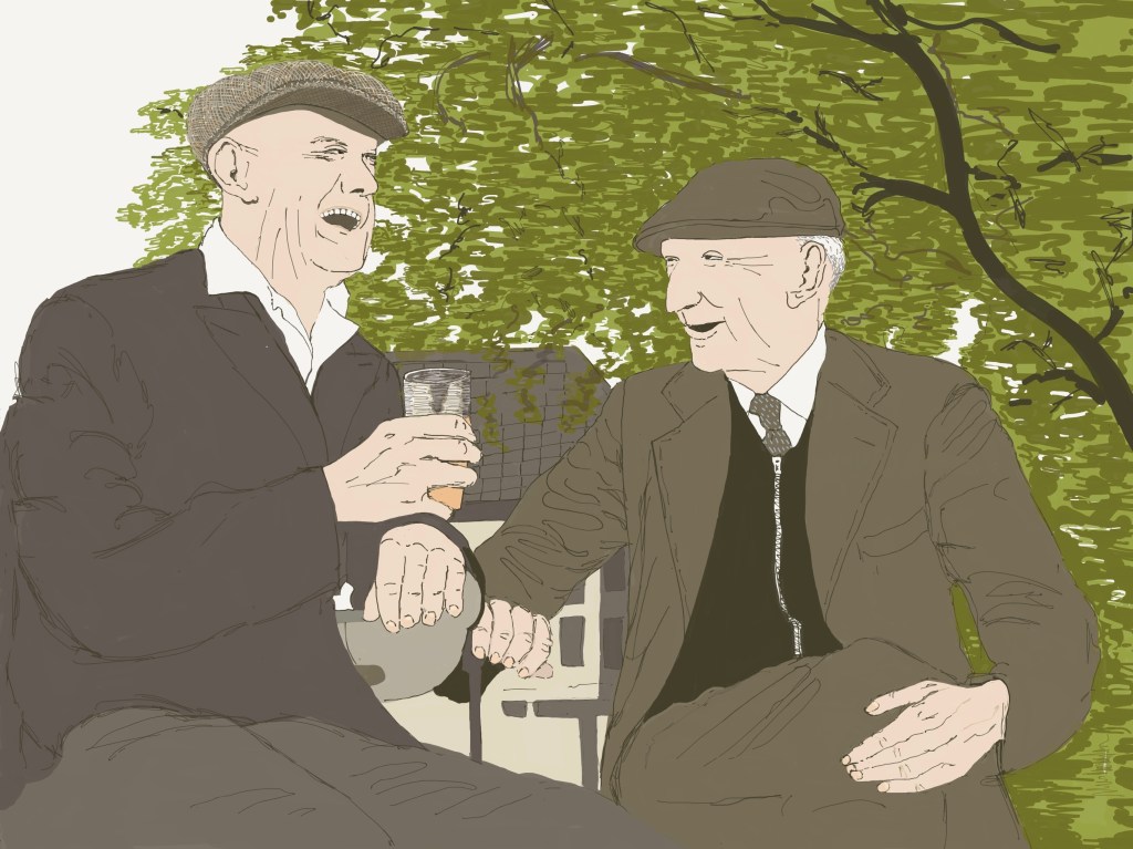 2 Old men sharing a Laugh inspired by a memory from Meg Kennedy