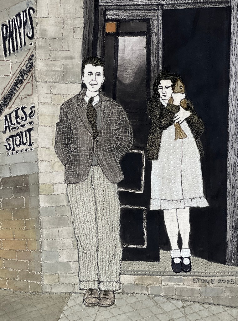Outside the Pub mixed media work